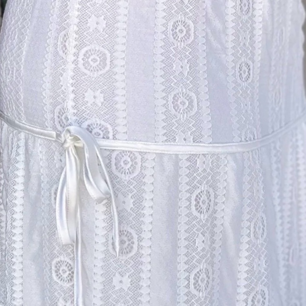 ❗️SOLD❗️Main Strip White Lace Lined Midi Skirt Elastic Waist Country Rodeo - Picture 4 of 15